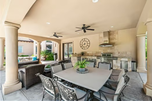 Covered patio and outdoor kitchen